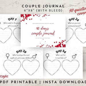 90 Days Couple Journal, One Question a Day for Me and You, Relationship Building Worksheet for Couples, Couple Questions, Printable, PDF