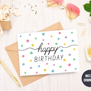 Carte de vœux d’anniversaire simple et mignon imprimable, carte d’anniversaire de confettis colorés pastel, carte d’anniversaire numérique, PDF, PNG