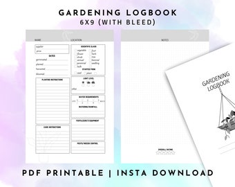 Gardening Log Book, Printable Gardening LogBook, Gardening Journal, Instant Download, 6"x9" PDF