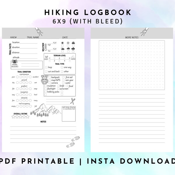 Hiking Logbook Template Printable, Hiking Memories Log PDF Instant Download, Hiking Trail Info Tracker Sheet, Hiking Trekking Journal