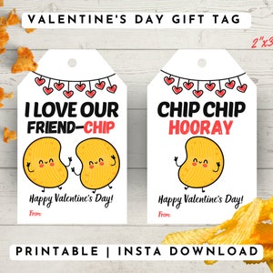 Chip Chip Hurra, I Love Our FriendChip, Etiqueta de regalo de San Valentín imprimible, Linda etiqueta de papas fritas, San Valentín para la escuela, Clase de San Valentín