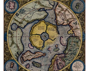 The Hidden North - Flat Earth Map Gerard Mercator Hondius Map of The Arctic North Pole Lands 1606 Hyperborea on Museum Archival Matte