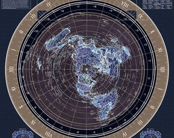 Gleason' Flat Earth Map 2.0 | Marked Structures, Cities (Navy Gold Ed)