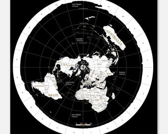 Gleason's Flat Earth Map – Modern Borders | Matte Poster (Black & White)