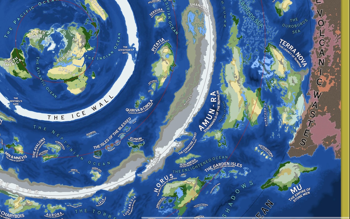 Ice Engine Map Acrylic Map of the World Beyond the Ice Wall Flat Earth Map | Satellite ...