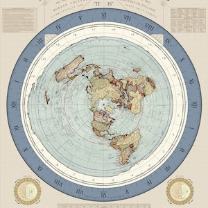 May include: A vintage map titled "Gleason's Map New Standard Map of the World." The map has a circular design with continents in muted colours, surrounded by a blue ring with time zones and text. Includes text: "On the projection of Morden College scientifically and practically correct."