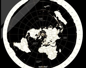 Flat Earth Map on Acrylic | Gleason's Azimuthal Projection, Black & White 2026 Borders and Cities