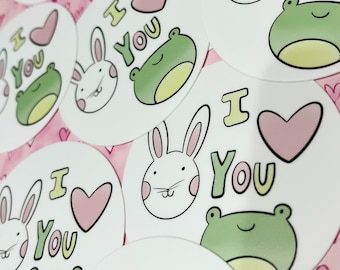 I love you Bunny and Frog 2" Waterproof Matte Sticker