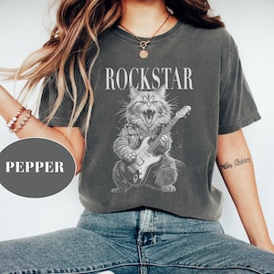 Rockstar Cat Guitar T-shirt: Vintage Graphic Tee, Cat Lover Gift