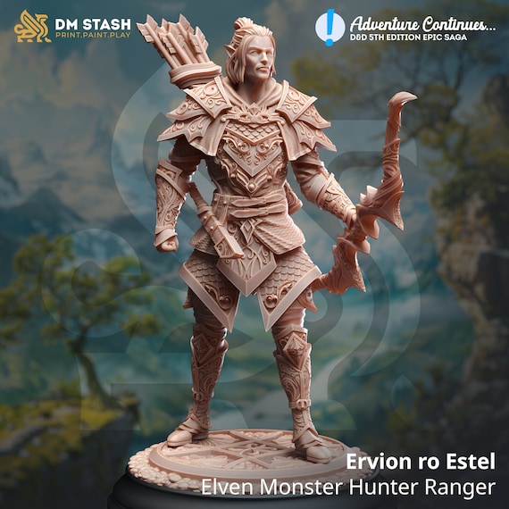 Ervion Ros Estel! Elf Monster Hunter! Adventure Continues by DM Stash!  Player Model! Fantasy! Tabletop Gaming! 32mm Scale! - Etsy