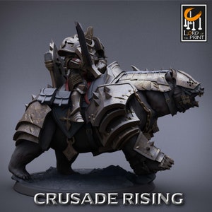 Templar Sword Bear Charge! Crusade Rising! Rescale Miniatures! 2 Inch Base! 32mm Scale!