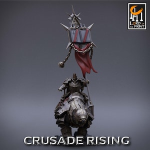 Templar Banner Bear! Crusade Rising! Rescale Miniatures! 2 Inch Base! 32mm Scale!