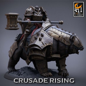 Templar Hammer Bear! Crusade Rising! Rescale Miniatures! 2 Inch Base! 32mm Scale!