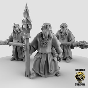 Cultists with Spears! Cthulhu! Mindflayer! Resin Miniature! DnD! Dungeons and Dragons! 5E! Pathfinder! 3D!