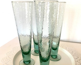Let of 4 Sea Glass Green Tumblers with Hammered Glass finish