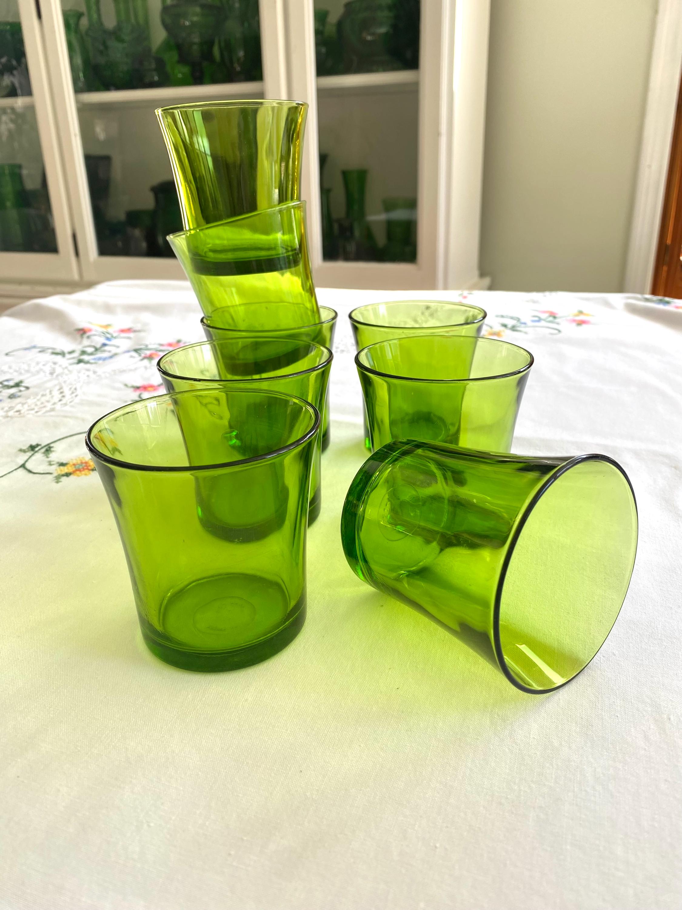 Set of 8 Duralex Green Glass Cups
