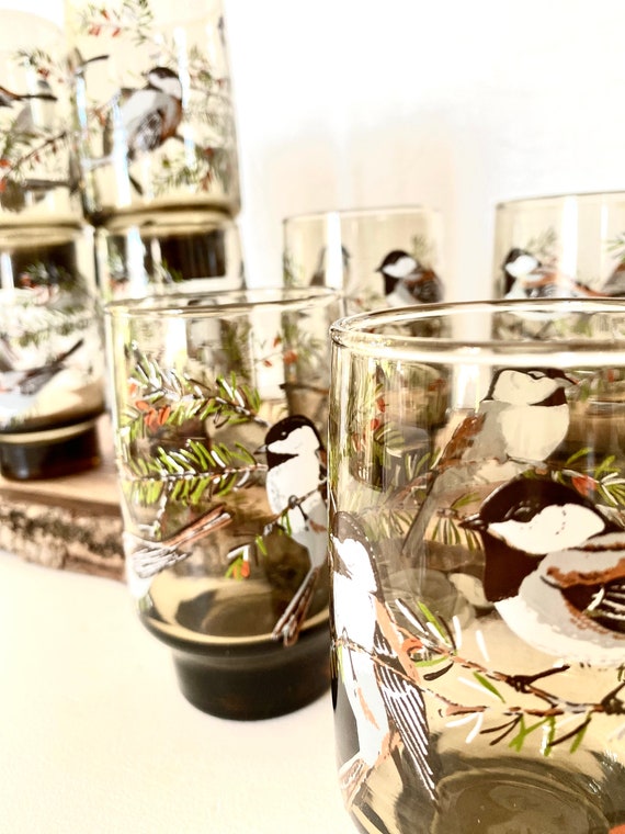 Mid Century Chickadee Libbey Glassware Set of 8