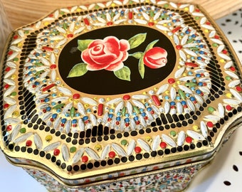 Vintage Horner England Colourful Tin with Roses