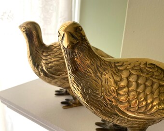 Vintage Pair of Large Brass Pheasants Birds