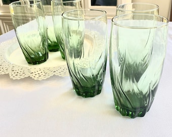 Set of 6 Anchor Hocking Central Park Fern Green Swirl Glasses 16 oz