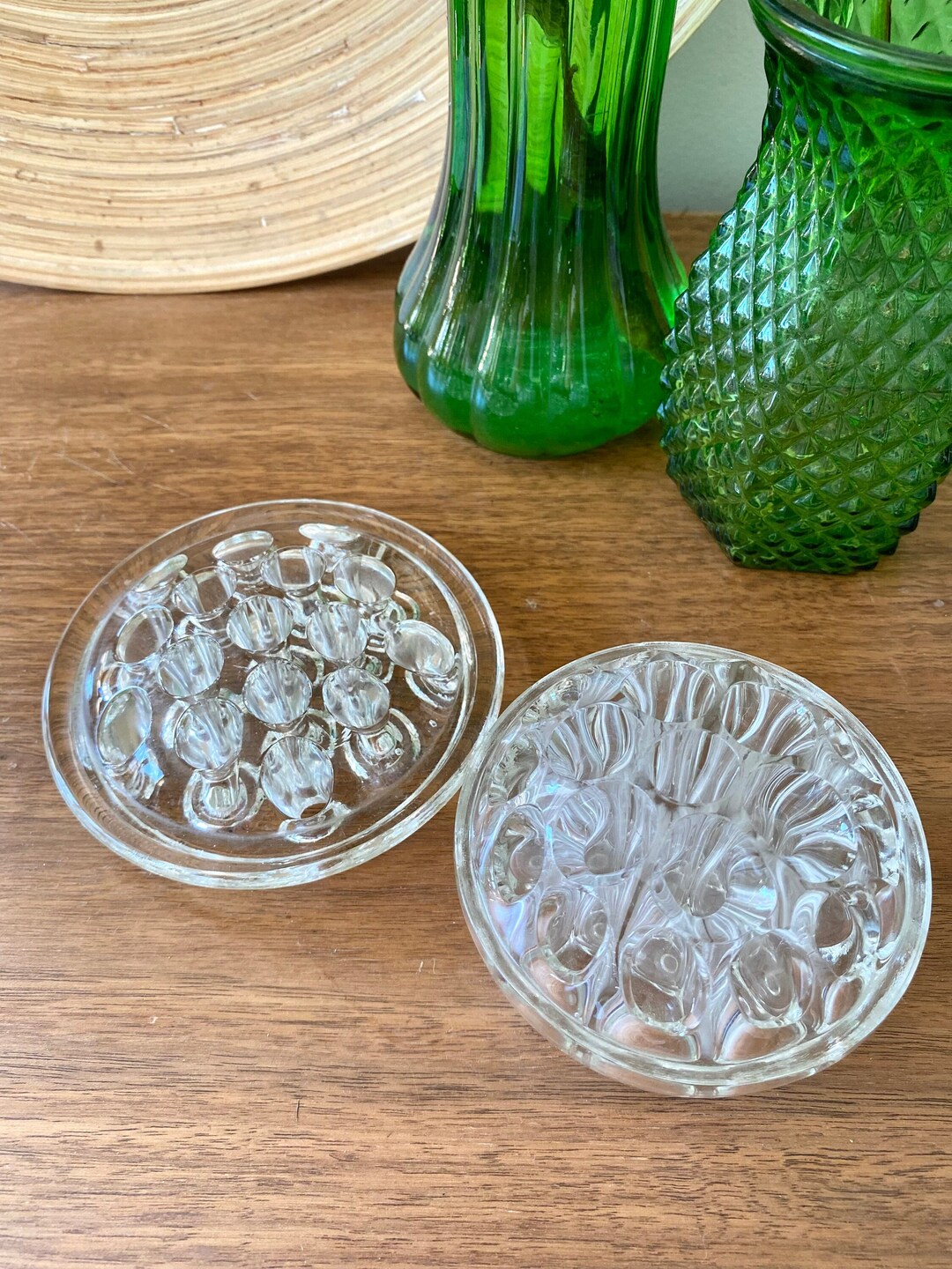 Pair of Vintage Glass Flower Frogs Etsy