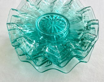Set of 4 Bohemia Glass Capri Aqua Frilled Plates 6.5" Czech Republic