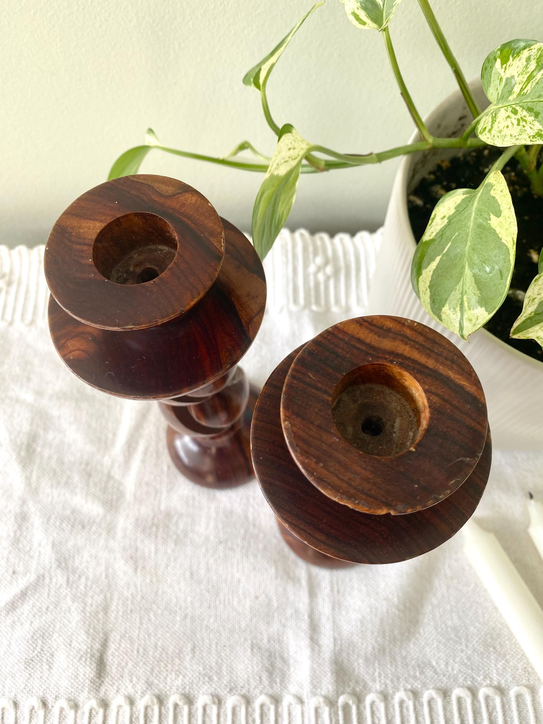 Pair (2) Turned Wood Carved Candlestick Holders - Etsy