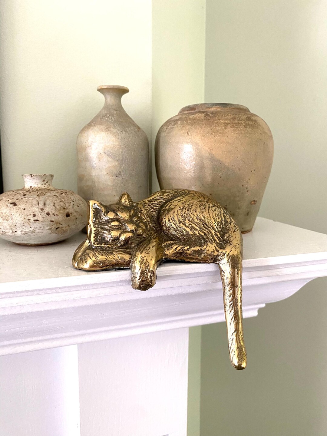 Vintage Brass Cat Shelf Decor Etsy.de