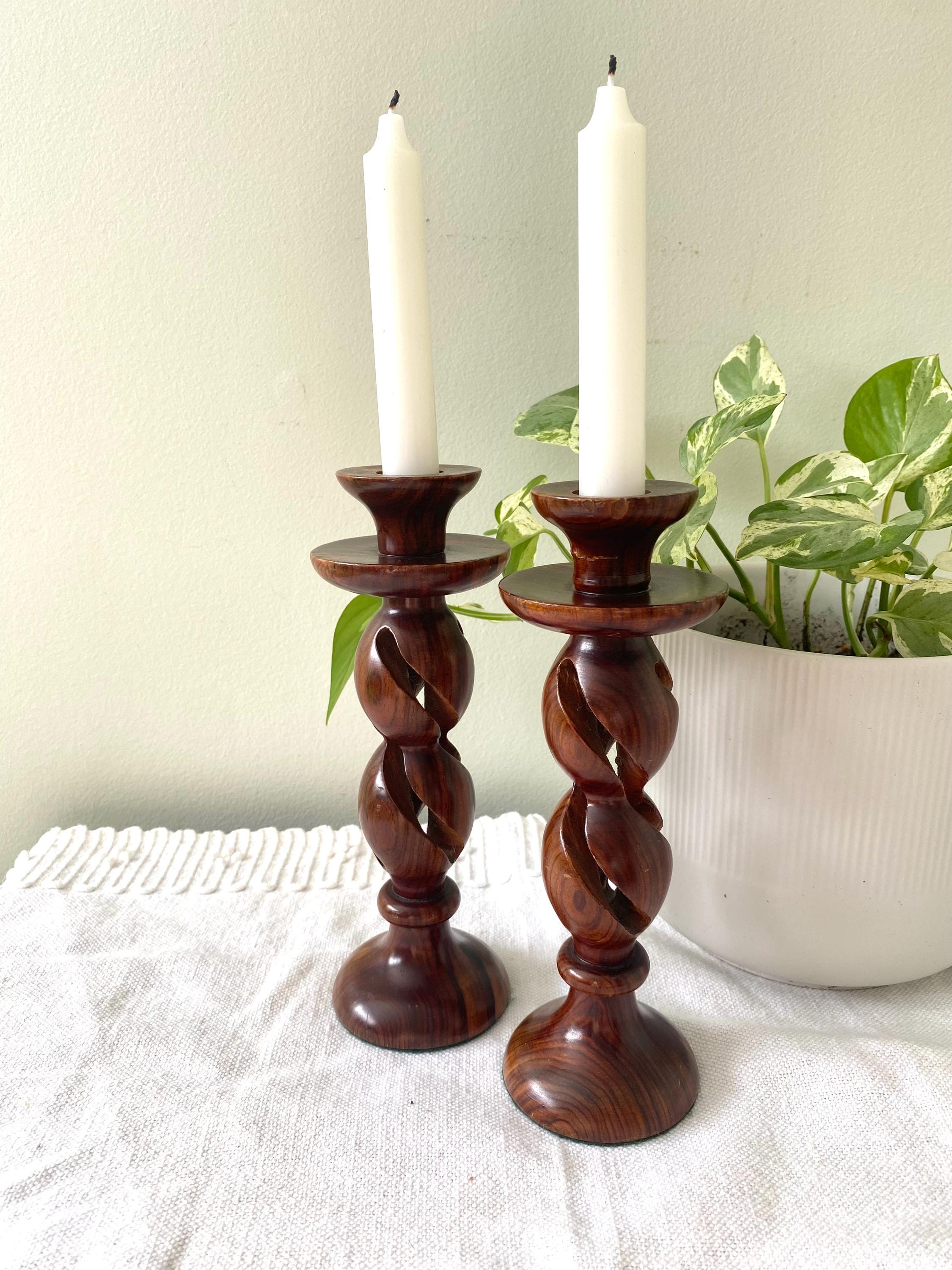 Pair (2) Turned Wood Carved Candlestick Holders - Etsy