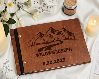 Customized Wedding Guest Book,Wedding Horizontal Photo Album,Personalized Wooden Carved Memorial Book,Wedding Sign-in Book,Bridesmaid Gift