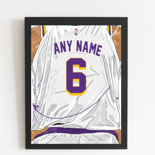 LA Lakers Custom Jersey Silhouette Wall Art Home Decor Digital Download Poster Print Personalize with Your Name Los Angeles Lakers