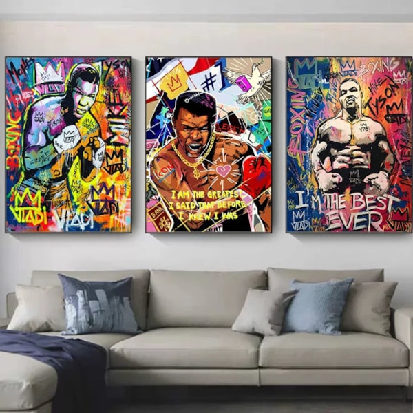 Muhammad Ali Mike Tyson Graffiti Wall Art Home Décor Wall Motivational Poster Iconic Photos