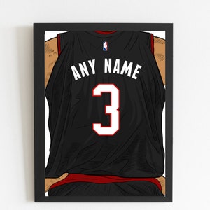 Black Miami Heat Custom Jersey Silhouette Wall Art Home Decor Digital Download Poster Print Personalize with Your Name