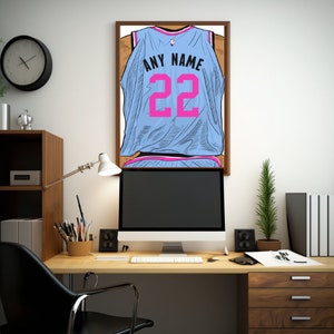 Miami Heat Custom Jersey Silhouette Wall Art Home Decor Digital Download Poster Print Personalize with Your Name