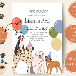 Editable Pawty Time Birthday Invitation Template
