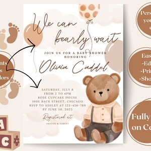 EDITABLE We Can Bearly Wait Baby Shower Invitation Template