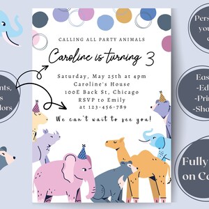 EDITABLE Party Animal Birthday Invitation Template