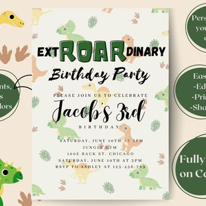 EDITABLE Dinosaur Ext-ROAR-dinary Birthday Invitation Template