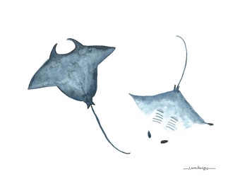 Indigo Manta Rays Fine Art Print A4/A3