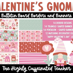 Valentine&#39;s Day Gnomes Bulletin Board Kit l Valentine&#39;s Day Classroom Decor l Bulletin Board Borders and Banners l Valentine&#39;s Day