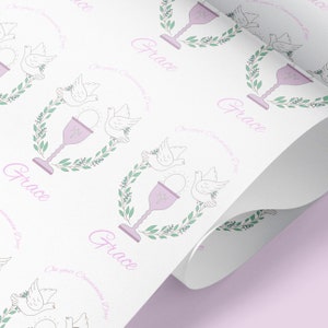 Personalised Holy Communion Gift Wrapping, First Communion wrapping paper, For him, For her,First Holy Communion wrapping paper Pink