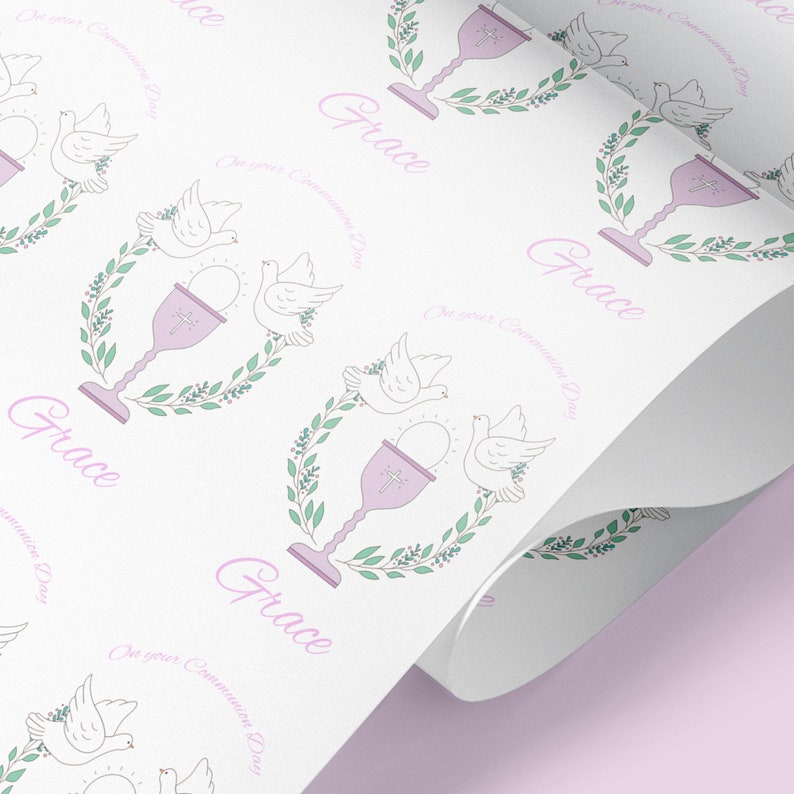 Personalised Holy Communion Gift Wrapping, First Communion wrapping paper, For him, For her,First Holy Communion wrapping paper Pink