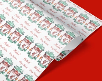 Personalised Liverpool FC Gift Wrapping, wrapping paper, Merry Christmas gift wrap, For him, For her.