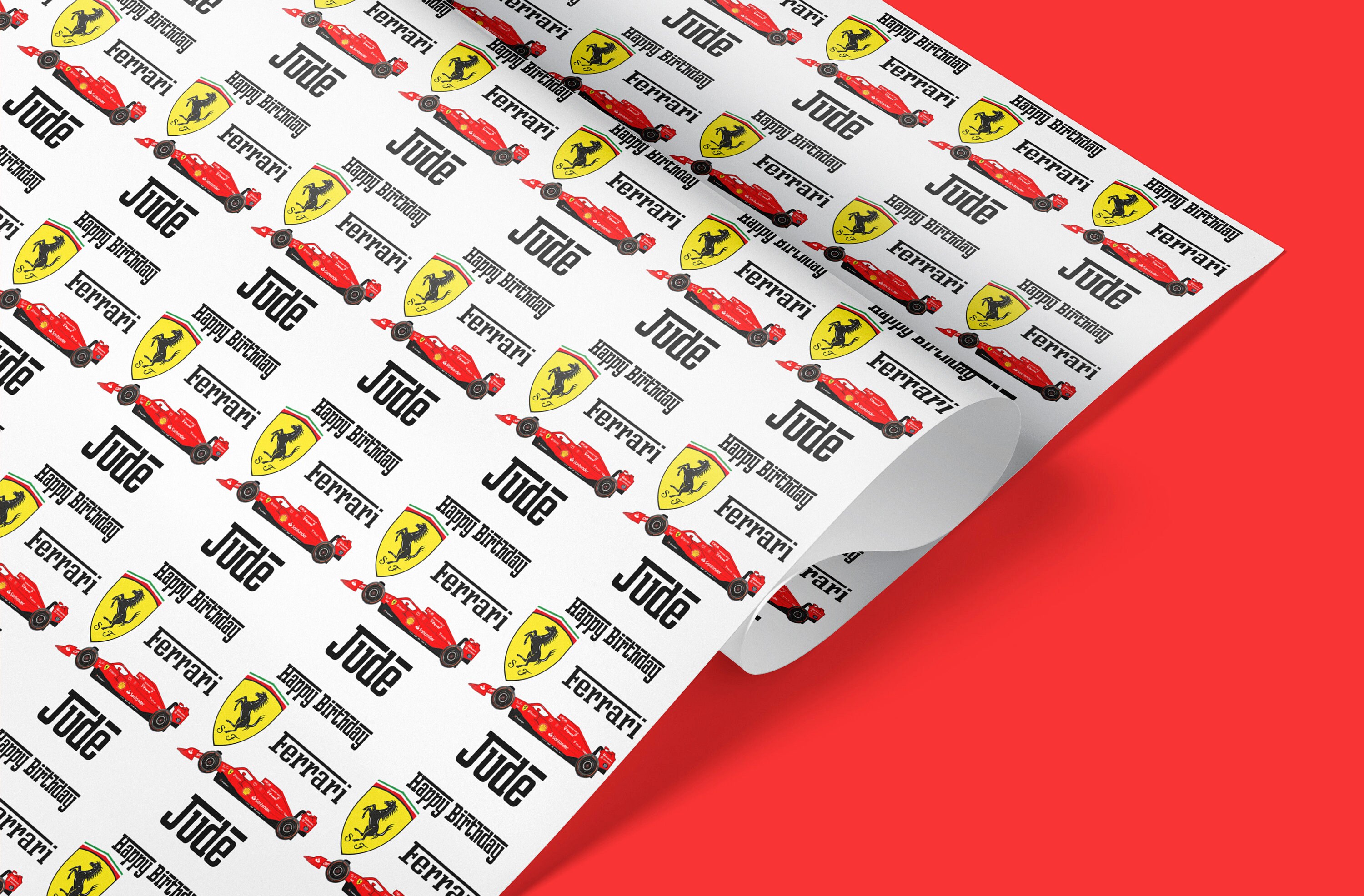 Personalised Ferrari F1 Wrapping Paper, Gift Wrapping, Formula 1 Gift Wrap, Formula 1 Wrapping