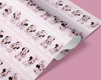 Baby Minnie Mouse Geschenkpapier, Rosa Geschenkpapier, Minnie Mouse Geschenkpapier, personalisiertes Geschenkpapier, Minnie Mouse Geschenkpapier