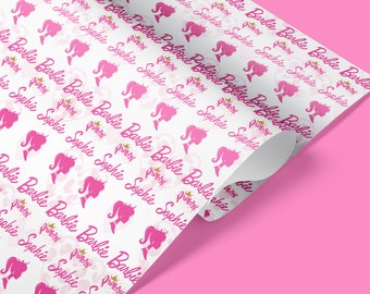 Personalised Barbie Wrapping Paper,Gift Wrapping, gift wrap,Barbie Wrapping Paper, Pink,  Barbie gift wrapping