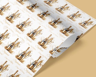 Personalised Champagne Birthday Wrapping Paper,Elegant Gift Wrapping,Birthday,18th,21st,30th,40th,50th,60th,70th,matching card available