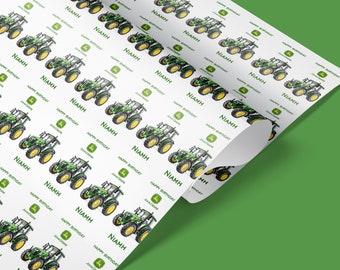 Personalised John Deere Wrapping Paper,Tractor gift wrap,Tractor Birthday,John Deere tractor giftwrap,matching birthday card available