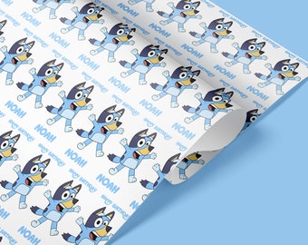 Papier cadeau Bluey personnalisé, papier cadeau bleu, Bluey, papier cadeau Bluey, papier cadeau personnalisé