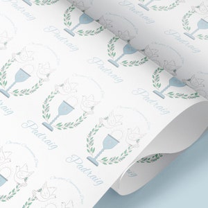 Personalised Holy Communion Gift Wrapping, First Communion wrapping paper, For him, For her,First Holy Communion wrapping paper Blue